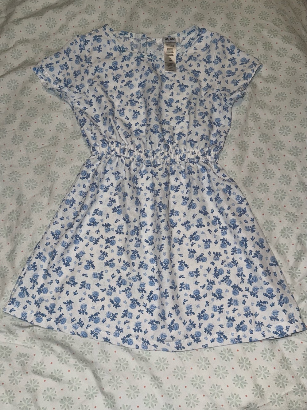 GUESS White Dress with Blue Floral Print